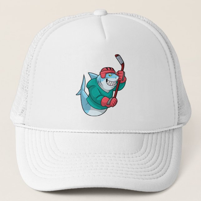 Shark at Ice hockey with Ice hockey stick & Helmet Trucker Hat (Front)