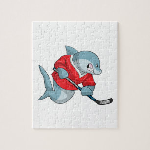Shark at Ice hockey with Ice hockey stick Jigsaw Puzzle