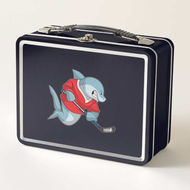 Shark at Ice hockey with Ice hockey stick Metal Lunch Box (Front)