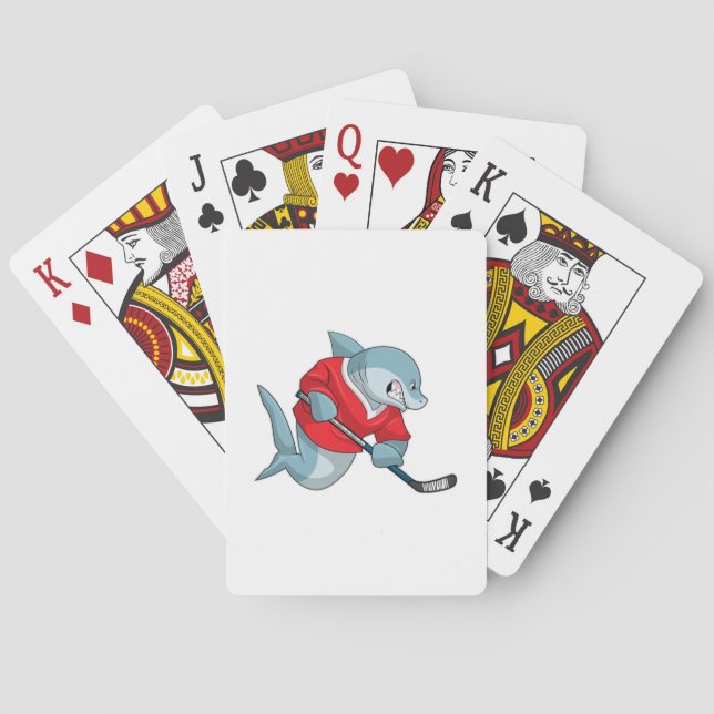 Shark at Ice hockey with Ice hockey stick Playing Cards (Back)