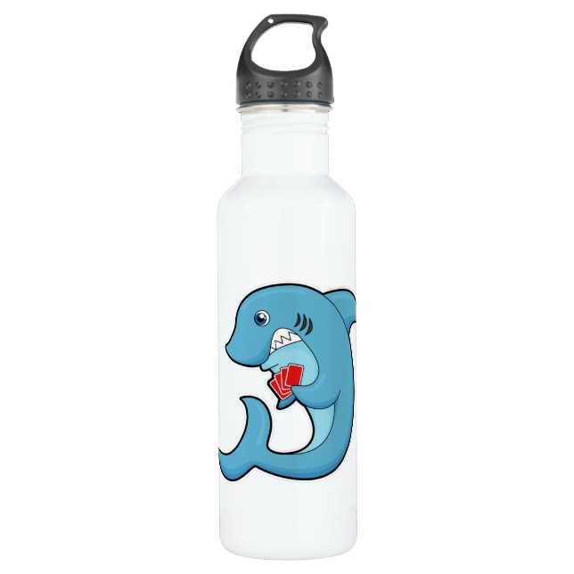 Shark at Poker with Poker cards 710 Ml Water Bottle (Front)