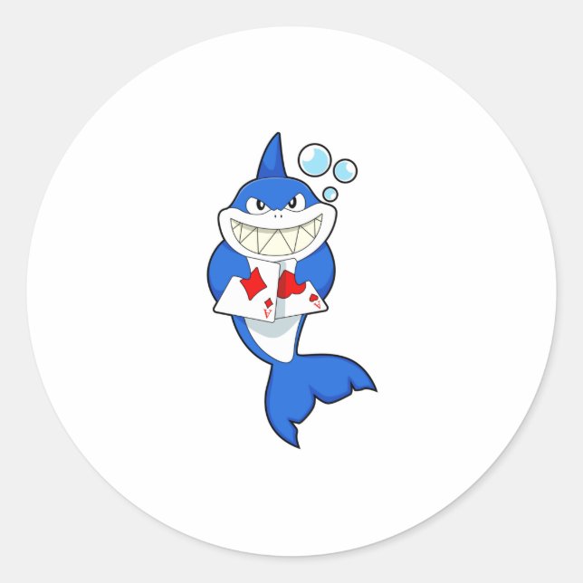 Shark at Poker with Poker cards Classic Round Sticker (Front)