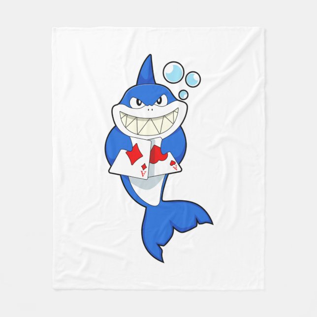 Shark at Poker with Poker cards Fleece Blanket (Front)