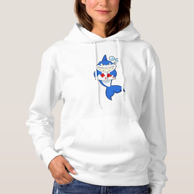Shark at Poker with Poker cards Hoodie (Front)