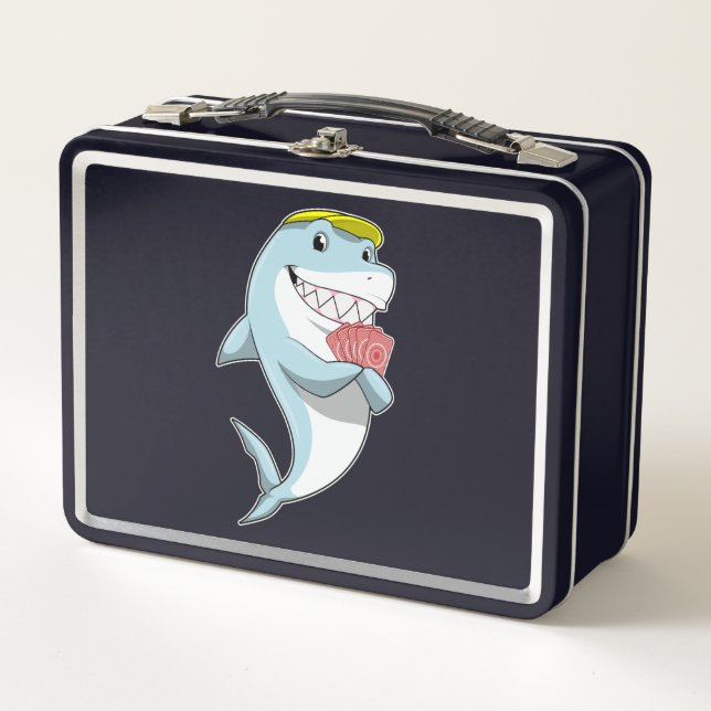 Shark at Poker with Poker cards Metal Lunch Box (Front)