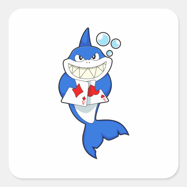 Shark at Poker with Poker cards Square Sticker (Front)