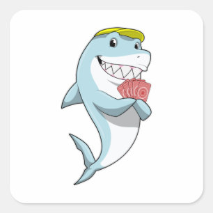 Shark at Poker with Poker cards Square Sticker