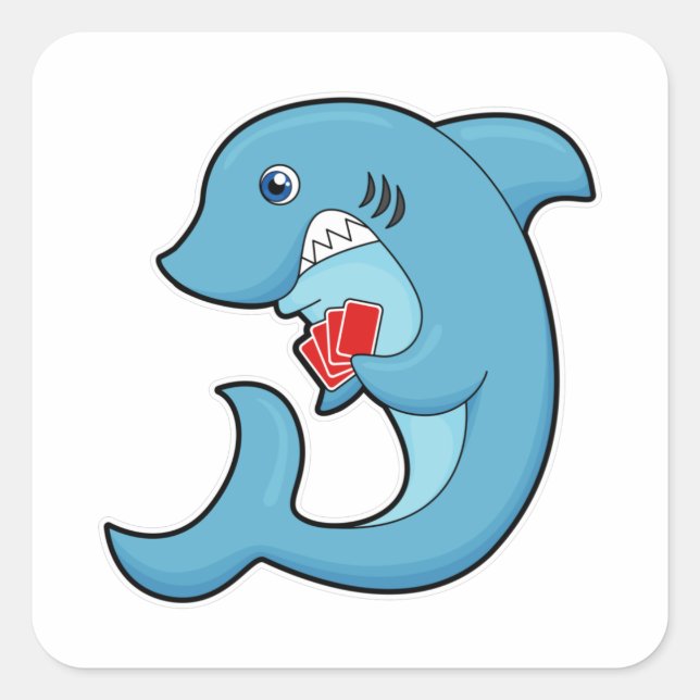 Shark at Poker with Poker cards Square Sticker (Front)