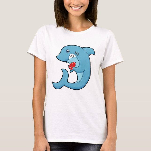 Shark at Poker with Poker cards T-Shirt (Front)