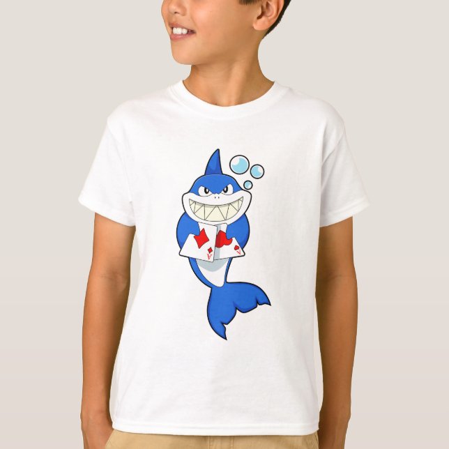 Shark at Poker with Poker cards T-Shirt (Front)