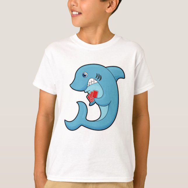 Shark at Poker with Poker cards T-Shirt (Front)