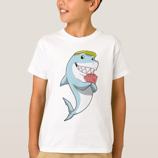 Shark at Poker with Poker cards T-Shirt (Front)