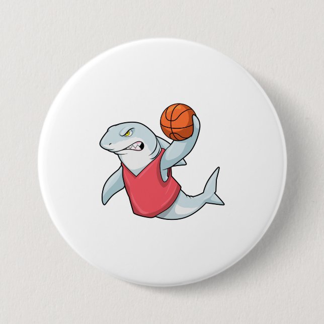 Shark at Sports with Basketball 7.5 Cm Round Badge (Front)