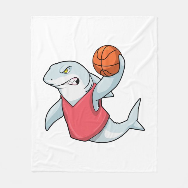 Shark at Sports with Basketball Fleece Blanket (Front)