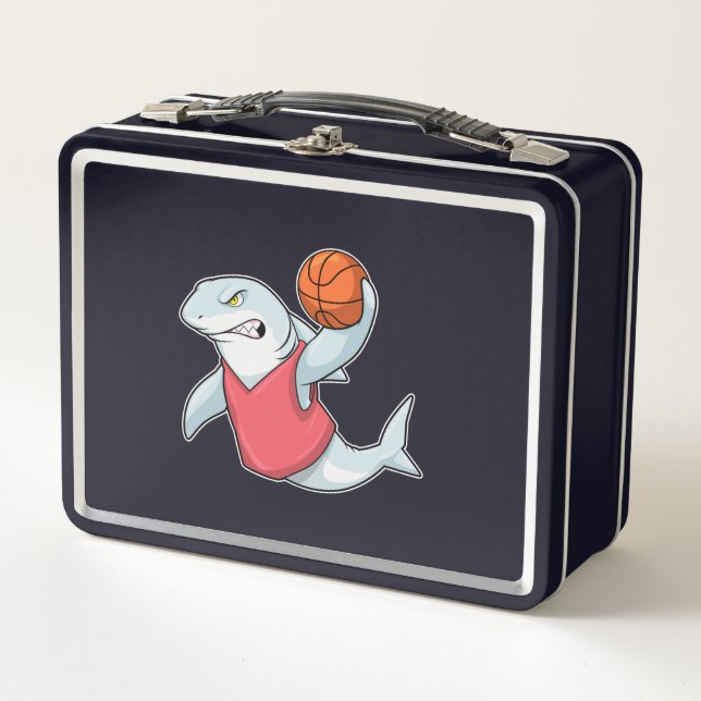 Shark at Sports with Basketball Metal Lunch Box (Front)