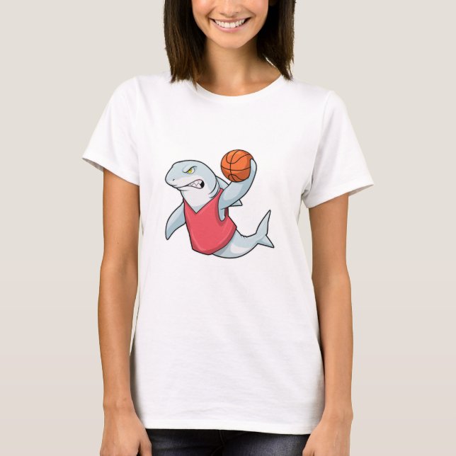 Shark at Sports with Basketball T-Shirt (Front)