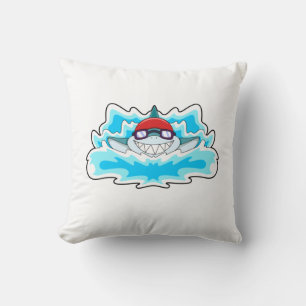 Shark at Swimming with Swimming goggles Cushion