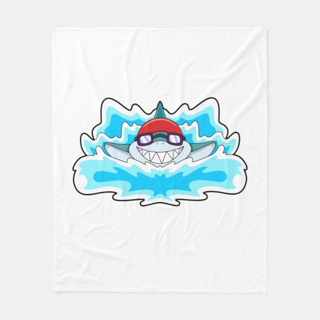 Shark at Swimming with Swimming goggles Fleece Blanket (Front)