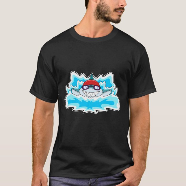 Shark at Swimming with Swimming goggles T-Shirt (Front)