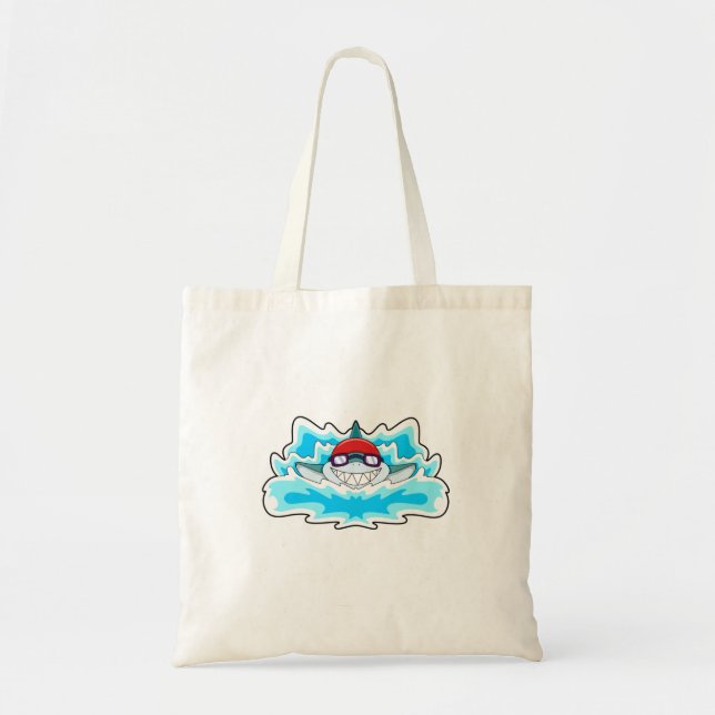 Shark at Swimming with Swimming goggles Tote Bag (Front)