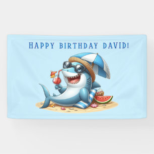 Shark Attack Beach Birthday Banner Editable Name