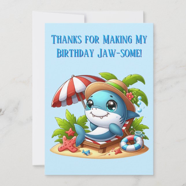 Shark Attack Beach Birthday Thank You Card (Front)