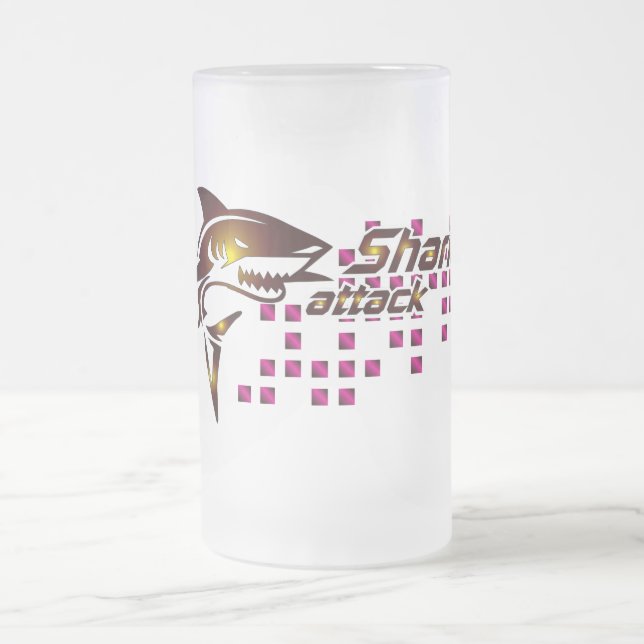 Shark Attack Beer Glass Frosted Glass Beer Mug (Center)