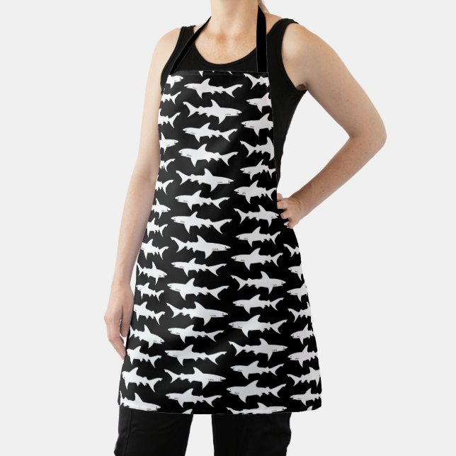 Shark Attack Black and White Funny BBQ Apron (Insitu)