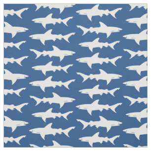 Shark Attack Blue and White School of Sharks Fabric