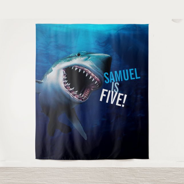 Shark Attack |  Boys Birthday Ocean Photo Backdrop Tapestry (Front)