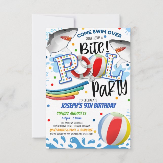 Shark Attack Pool Party Invitation (Front)
