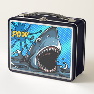 Shark Attack POW Superhero Comic Water Splat Metal Lunch Box