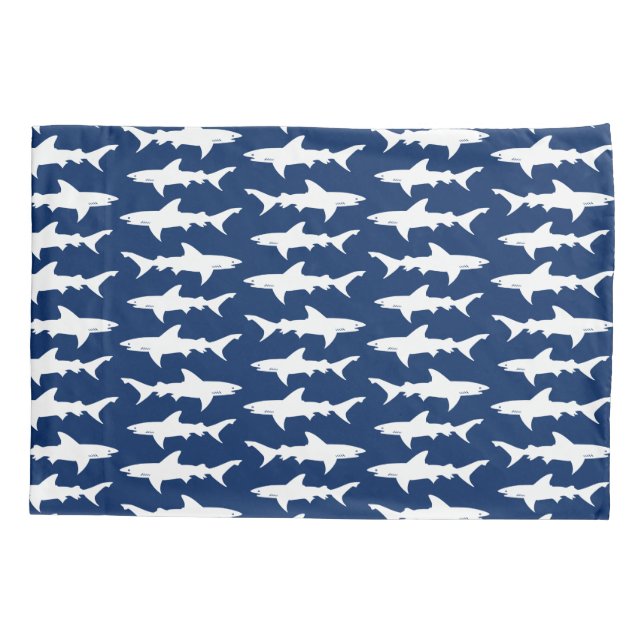 Shark Attack! School of Sharks in Deep Blue Sea Pillowcase (Back)