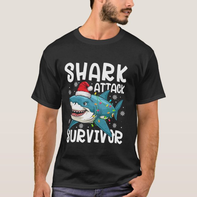 Shark Attack Survivor Funny Christmas Santa Hat Li T-Shirt (Front)