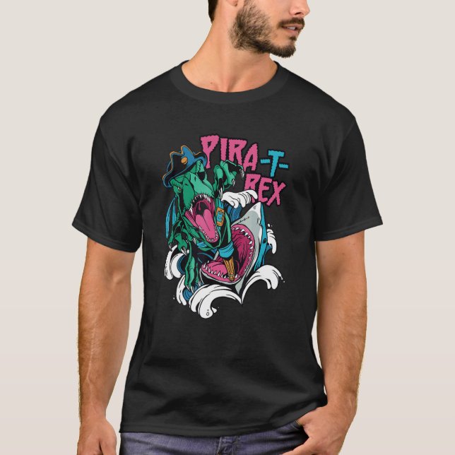 Shark Attacking A rex Pirate Pira rex Rise Time T-Shirt (Front)