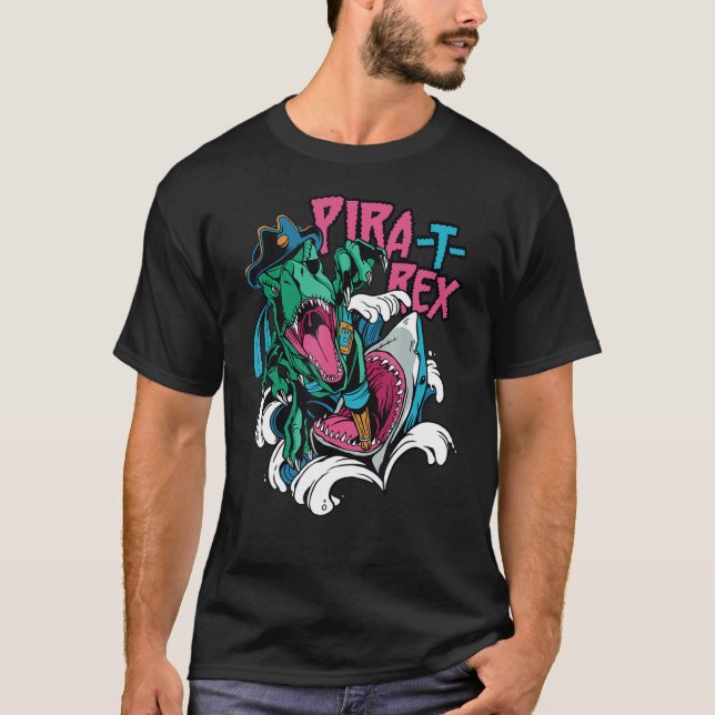 Shark Attacking A rex Pirate Pira rex Rise Time T-Shirt (Front)