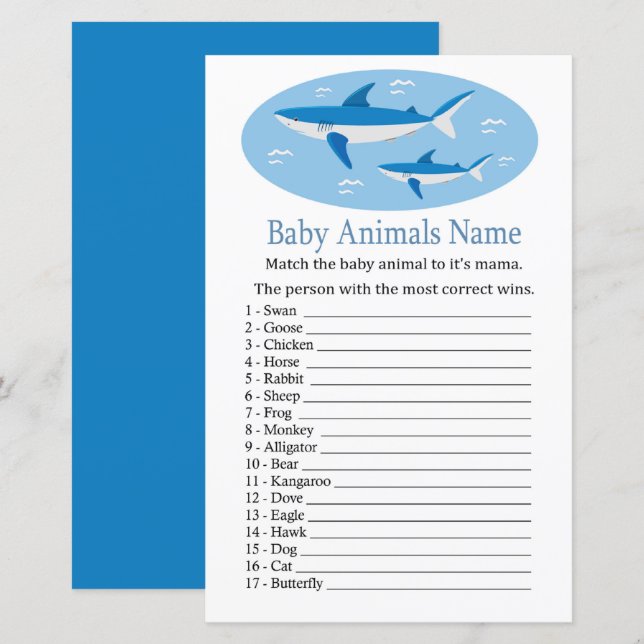 Shark Baby Animals Name Game (Front/Back)