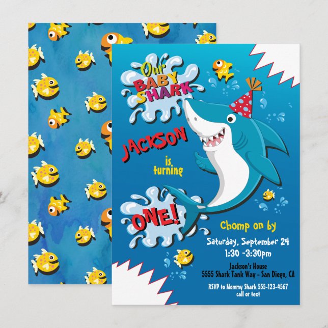 Shark Baby Birthday Party invitation (Front/Back)