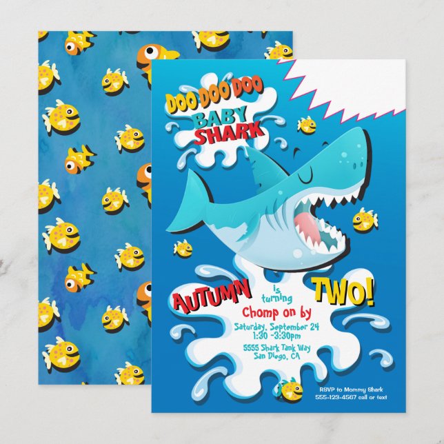 Shark Baby Birthday Party invitation (Front/Back)