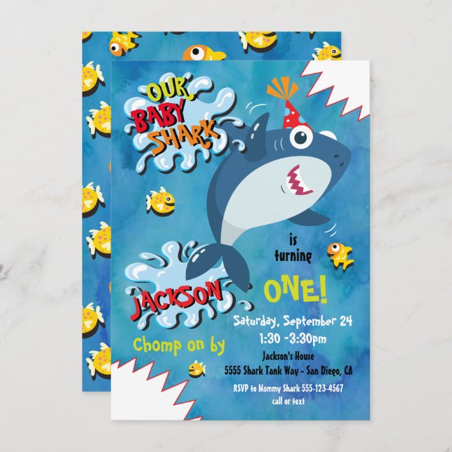 Shark Baby Birthday Party invitation (Front/Back)
