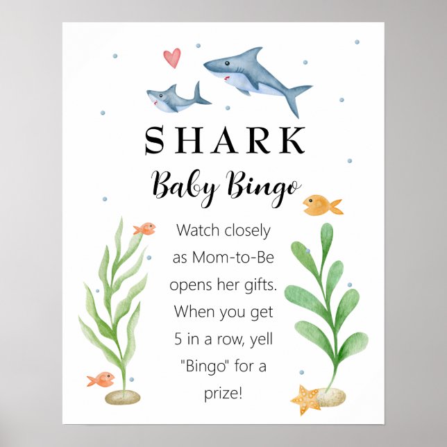 Shark Baby Shower Baby Bingo Sign (Front)