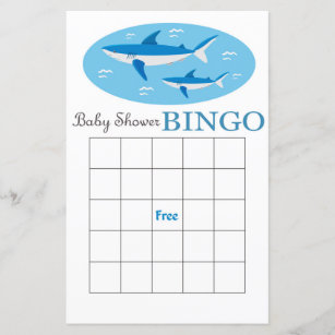 Shark baby shower bingo card
