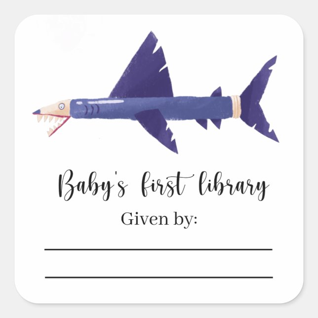 Shark - Baby Shower bookplate, books for baby Square Sticker (Front)