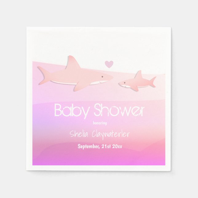 Shark Baby Shower Cute Pink Ocean Animal Napkin (Front)