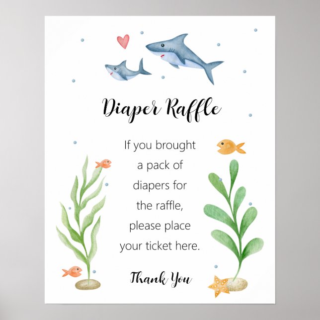 Shark Baby Shower Diaper Raffle Sign (Front)