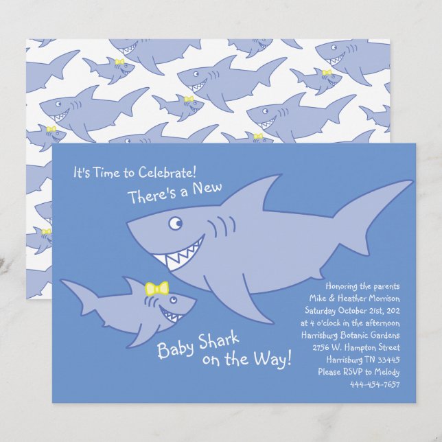 Shark Baby Shower Gender Neutral Co-Ed Invitation (Front/Back)
