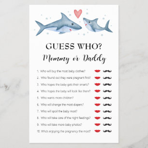 Shark Baby Shower "Guess Who Mummy or Daddy" Game Flyer