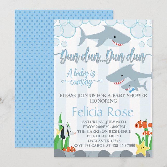 Shark Baby Shower Invitation Invite Boy (Front/Back)
