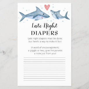 Shark Baby Shower Late Night Diapers Advice Card