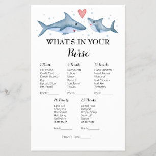 Shark Baby Shower What's in your Purse Game Flyer
